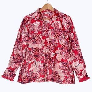 Chico's Pleated Pintuck Blouse Modern‎ Dash Floral Print Women's 8 Ruffle Flowy